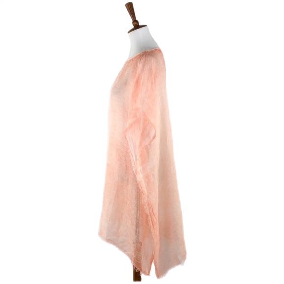 Eileen Fisher Peach Linen Blend Raw Edge Poncho, One Size - Picture 2 of 7